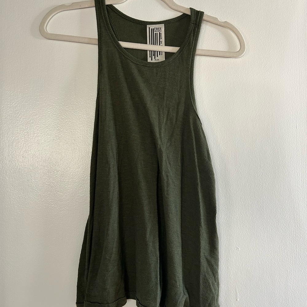 Free People Olive Ribbed Tank Top